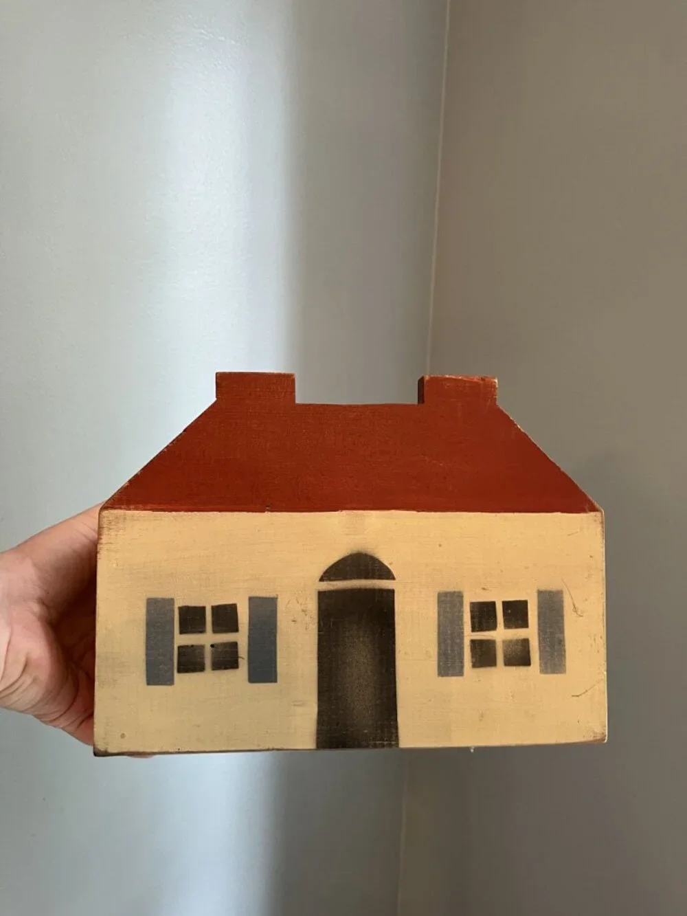 Country Hand-Painted Wooden Box Folk Art House